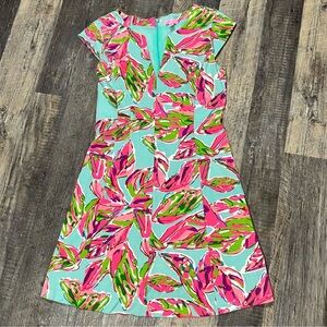 Lilly Pulitzer Pink and Green Leaf Print Midi Dress